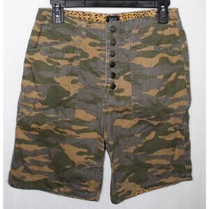 BDG Camo High Rise Longline Bermuda Shorts w/ Leopard Cuff, Women's Size 26